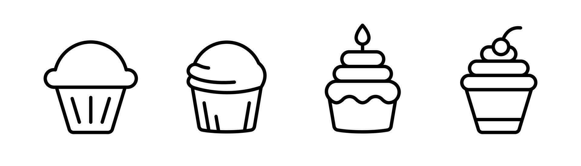 Kuchen Linie Symbol. Cupcake Symbol Satz. Dessert Kuchen Symbol. Cupcake Illustration. Kuchen Linie Symbol mit editierbar Schlaganfall. Lager Vektor Illustration.