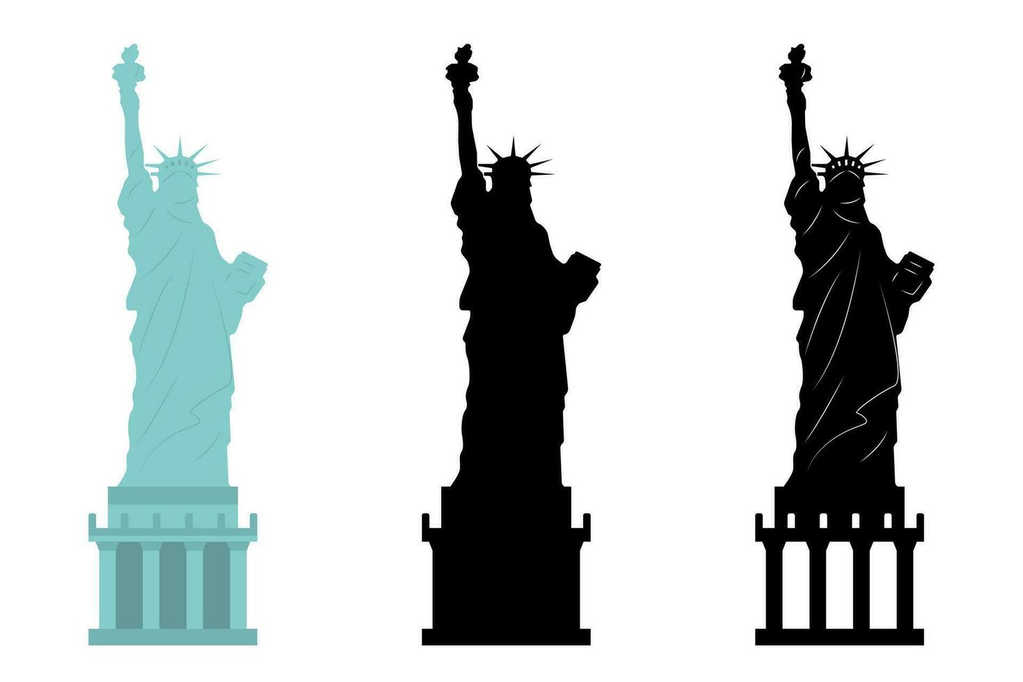 staty av frihet. oberoende dag usa. ny york symbol. frihet staty i svart. staty av frihet uppsättning. stock vektor illustration