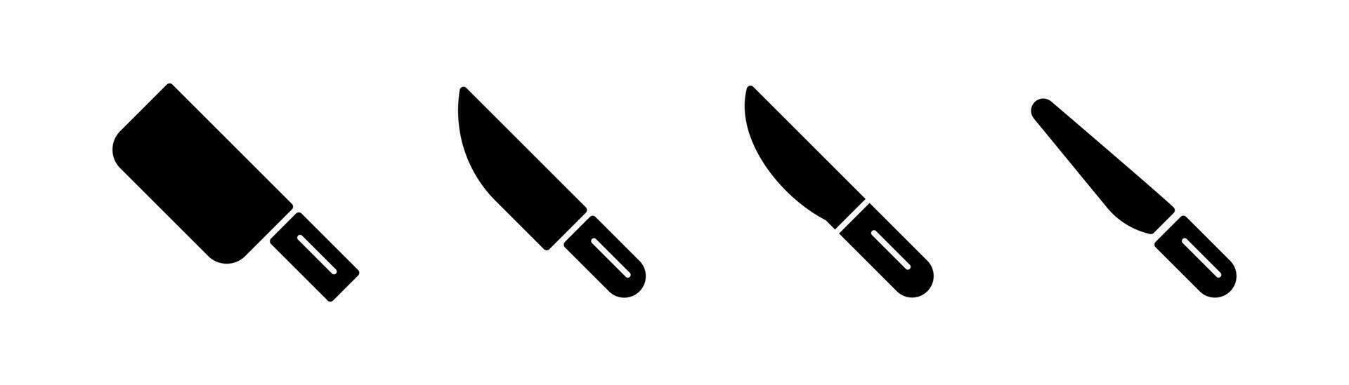 Messer Glyphe Symbol. Küche Messer Symbol Satz. Scharf Messer Glyphe Symbol. Scharf Klinge Illustration. Lager Vektor Illustration.