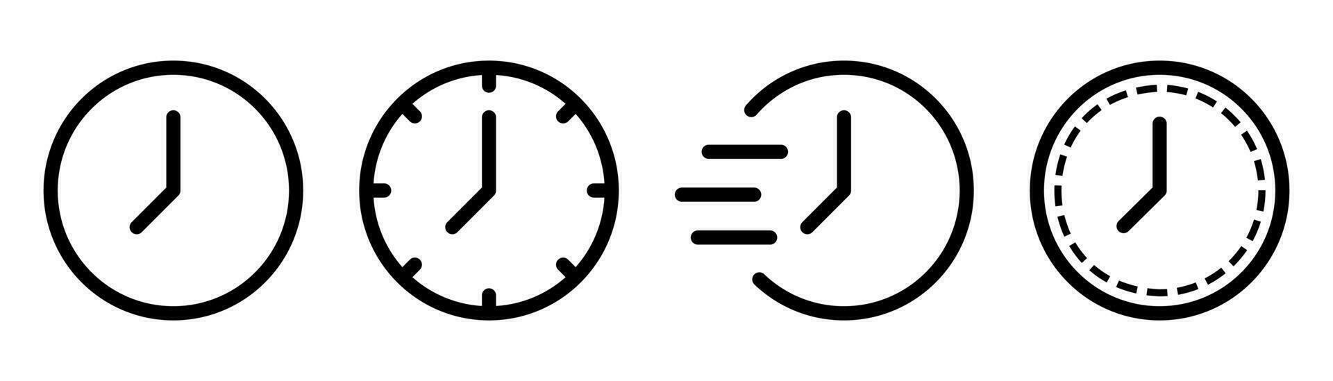 Uhr Symbol Satz. Zeit Symbol im Linie. Uhr Symbol im Umriss. Uhr Zeichen im schwarz. Zeit Vektor im Umriss. Uhr Symbol Sammlung. Lager Vektor Illustration