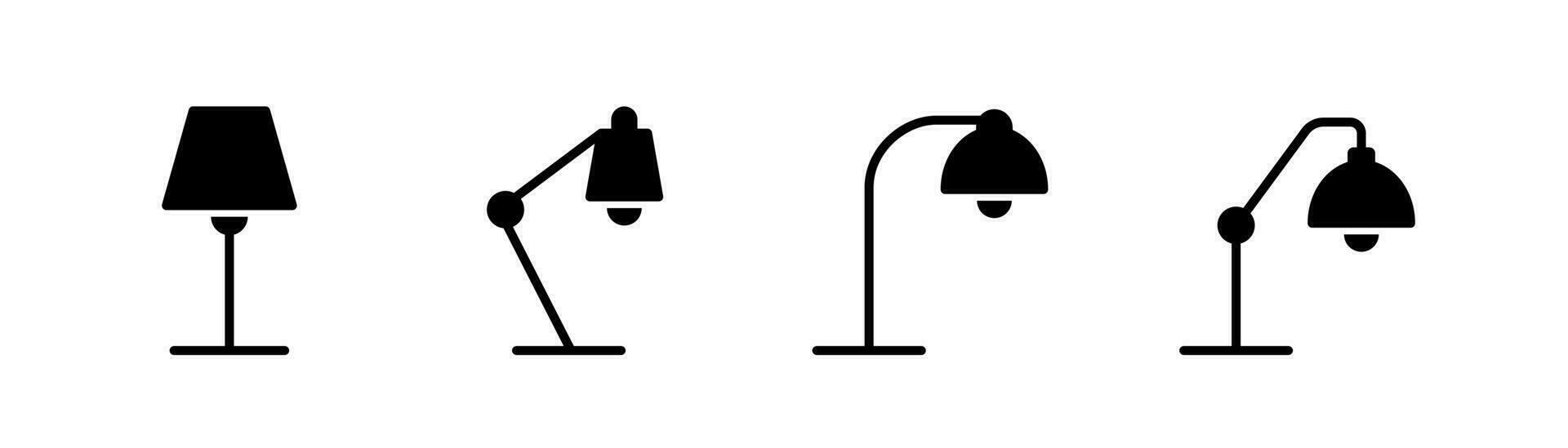 skrivbord lampa glyf ikon. tabell lampa ikon uppsättning. lampa tecken i glyph. stock vektor illustration.