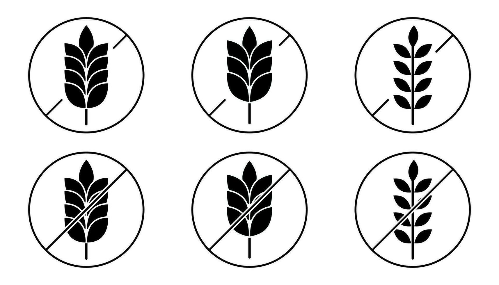 gluten fri ikon uppsättning. vete symbol i glyph. gluten fri symbol i cirkel. vete produkt märka. gluten symbol i fast vektor