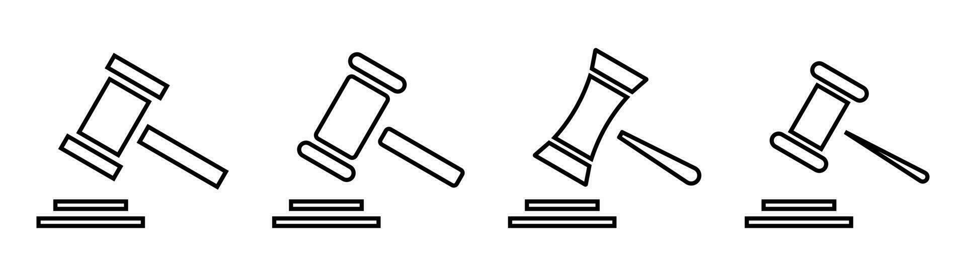 Hammer Symbol Satz. Hammer Symbol im Umriss. Hammer Symbol im Vektor. Beurteilung unterzeichnen. Versteigerung Symbol. Hammer Vektor Illustration. bieten Symbol im Linie