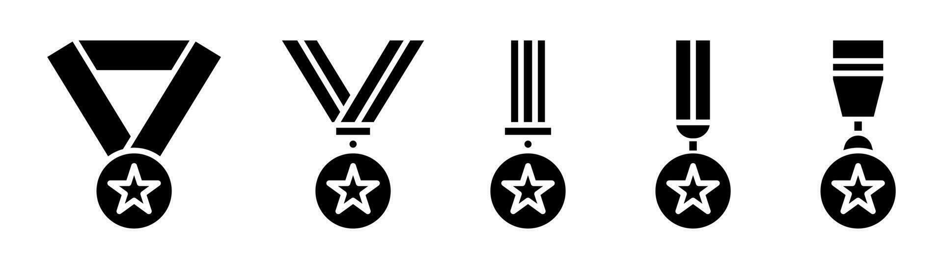 Medaille Symbol Satz. vergeben Abzeichen Symbol. Glyphe Medaille Symbol. vergeben Symbol. Medaillon Zeichen im Glyphe. Gewinner Emblem. Champion unterzeichnen. Lager Vektor Illustration