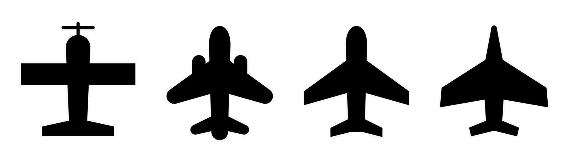 plan ikon uppsättning. flygplan i linje. jet symbol i svart. glyf civil plan och kämpe. flygplan ikon. jet i glyf uppsättning. stock vektor illustration.