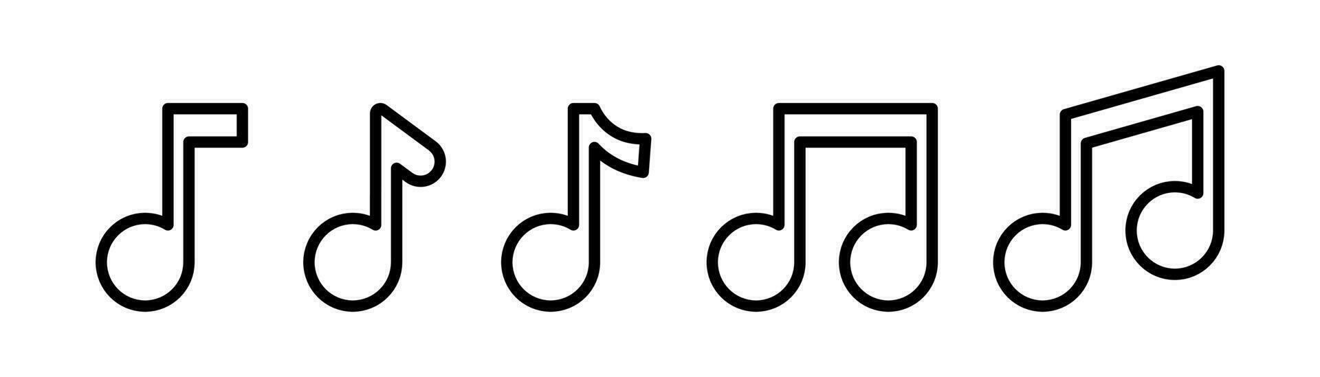 musik ikon uppsättning. översikt musik notera symbol. notation tecken. linjär musik notera i svart. melodi symbol uppsättning. översikt notation nyckel ikoner. stock vektor illustration