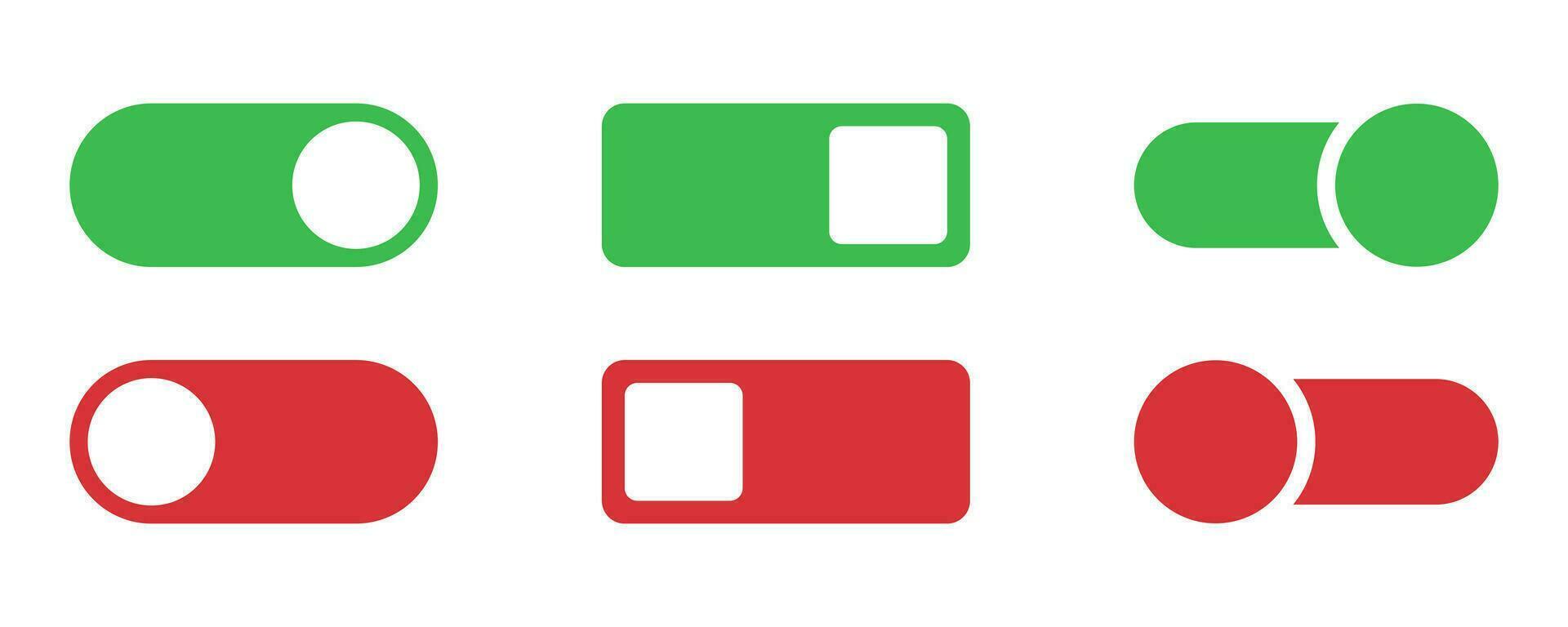 toggle ikon uppsättning. växla toggle reglaget. sväng av och på växla. växlare ikon uppsättning. växlare i grön och röd. sväng på reglaget. aktiva och inaktiv reglaget. stock vektor illustration