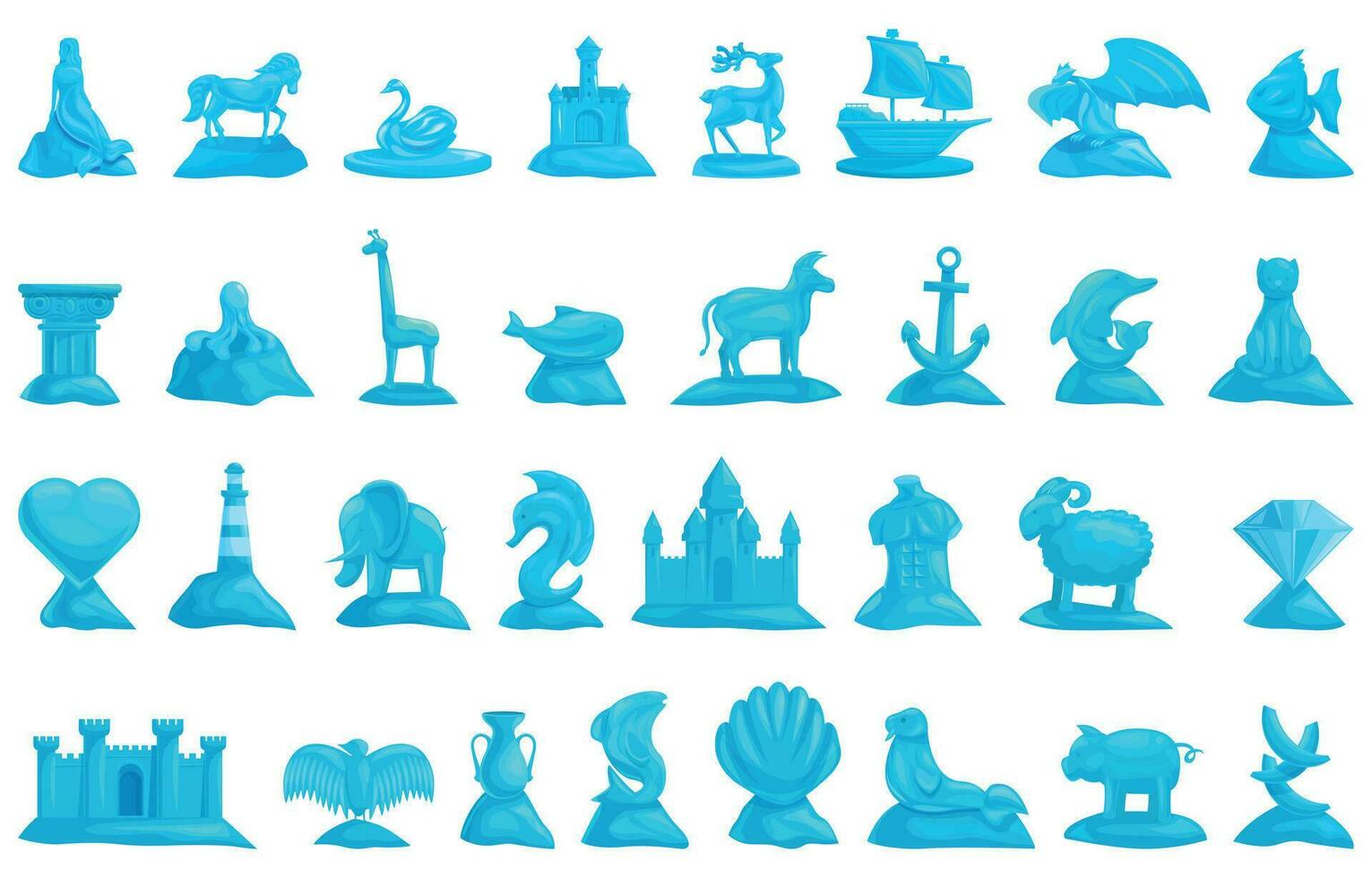 is skulptur ikoner uppsättning tecknad serie vektor. djur sjöjungfru vektor