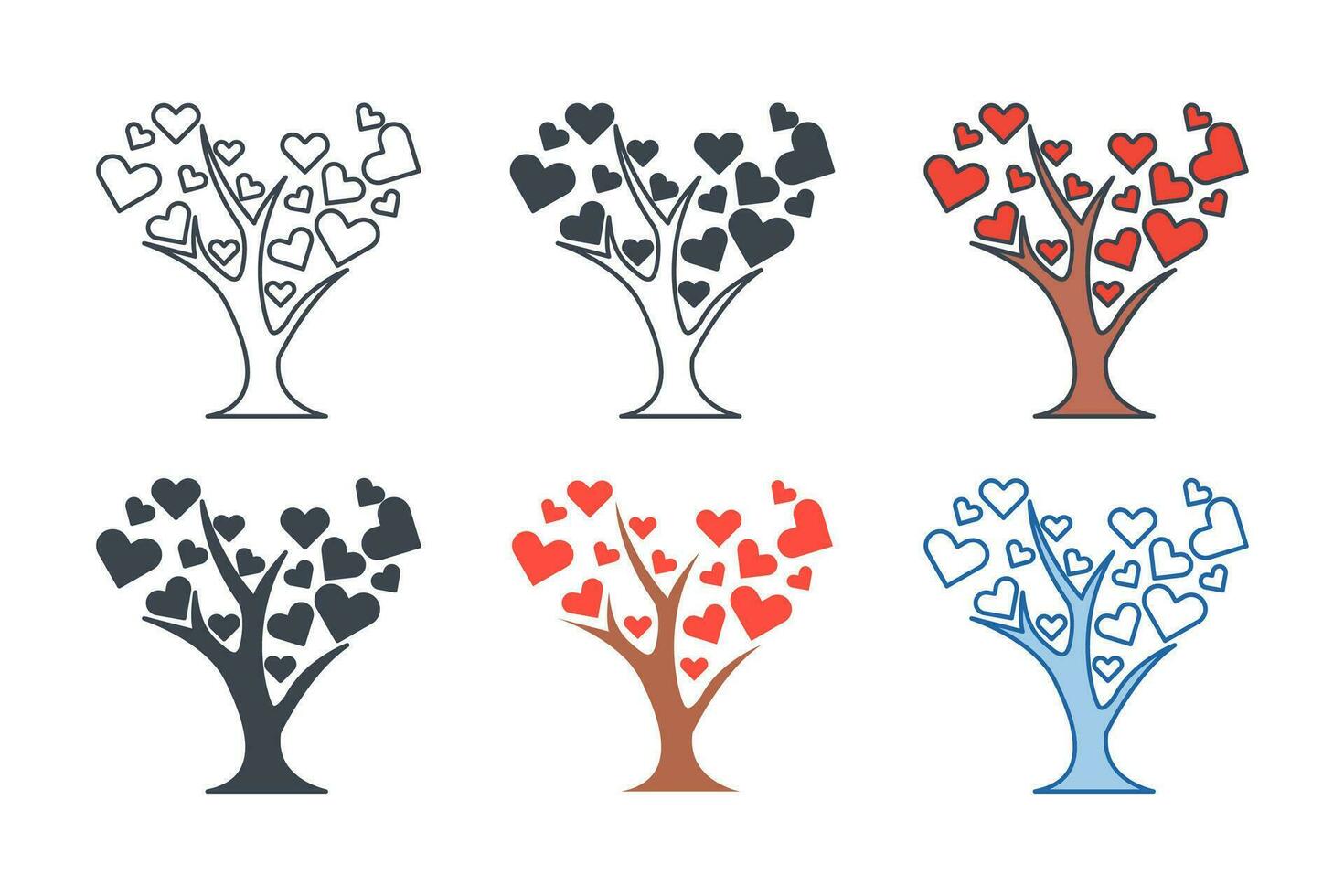 Baum mit Herz Symbol Sammlung mit anders Stile. Herz Baum Symbol Symbol Vektor Illustration isoliert auf Weiß Hintergrund