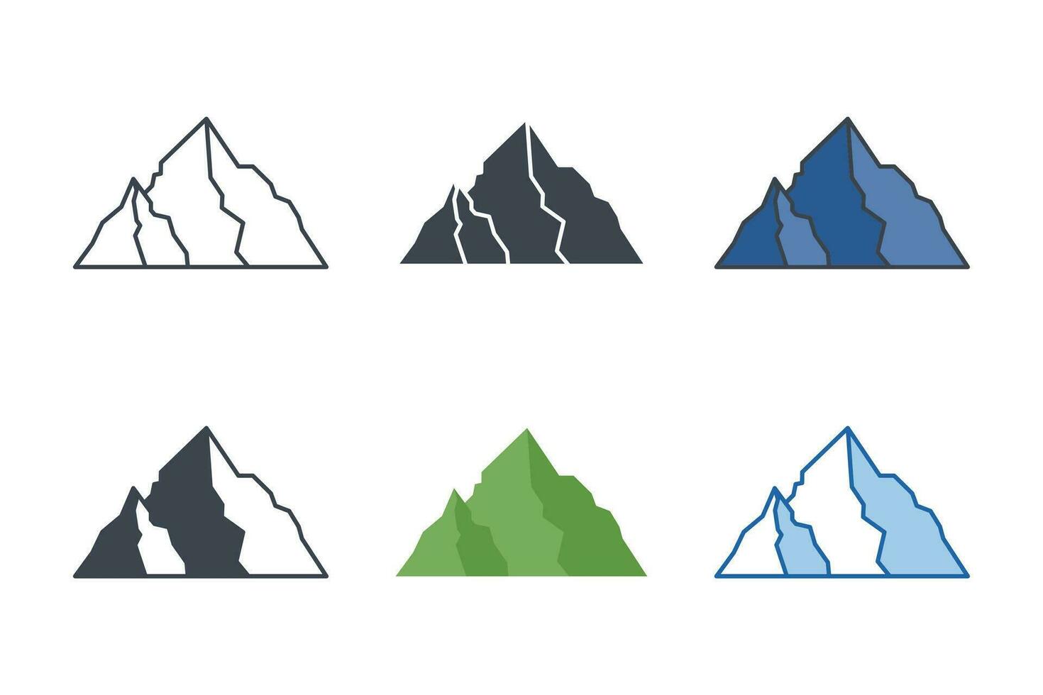 Berg Symbol Sammlung mit anders Stile. felsig Berg Symbol Symbol Vektor Illustration isoliert auf Weiß Hintergrund