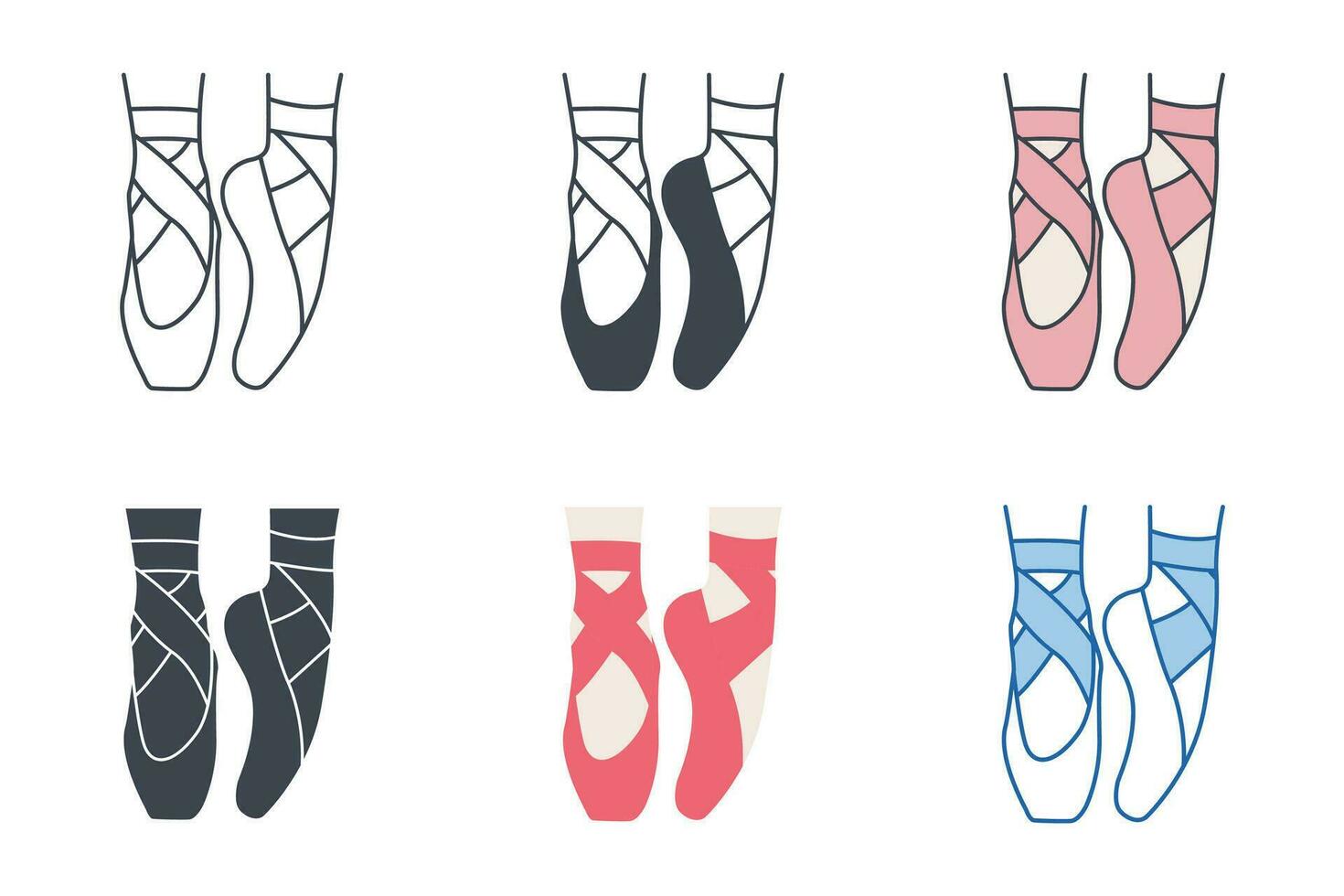 Ballett Schuhe Symbol Sammlung mit anders Stile. Ballett Schuhe tanzen Symbol Symbol Vektor Illustration isoliert auf Weiß Hintergrund