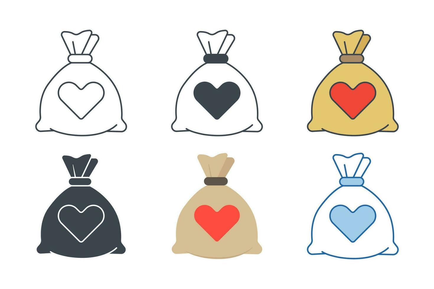 Geld Tasche mit Herz Symbol Sammlung mit anders Stile. Geld Tasche Symbol Symbol Vektor Illustration isoliert auf Weiß Hintergrund