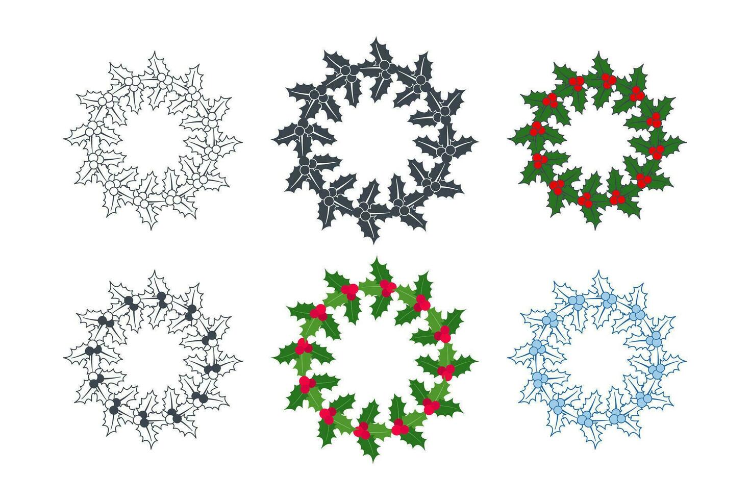 Weihnachten Kranz Symbol Sammlung mit anders Stile. Neu Jahr und Weihnachten Kranz Symbol Symbol Vektor Illustration isoliert auf Weiß Hintergrund