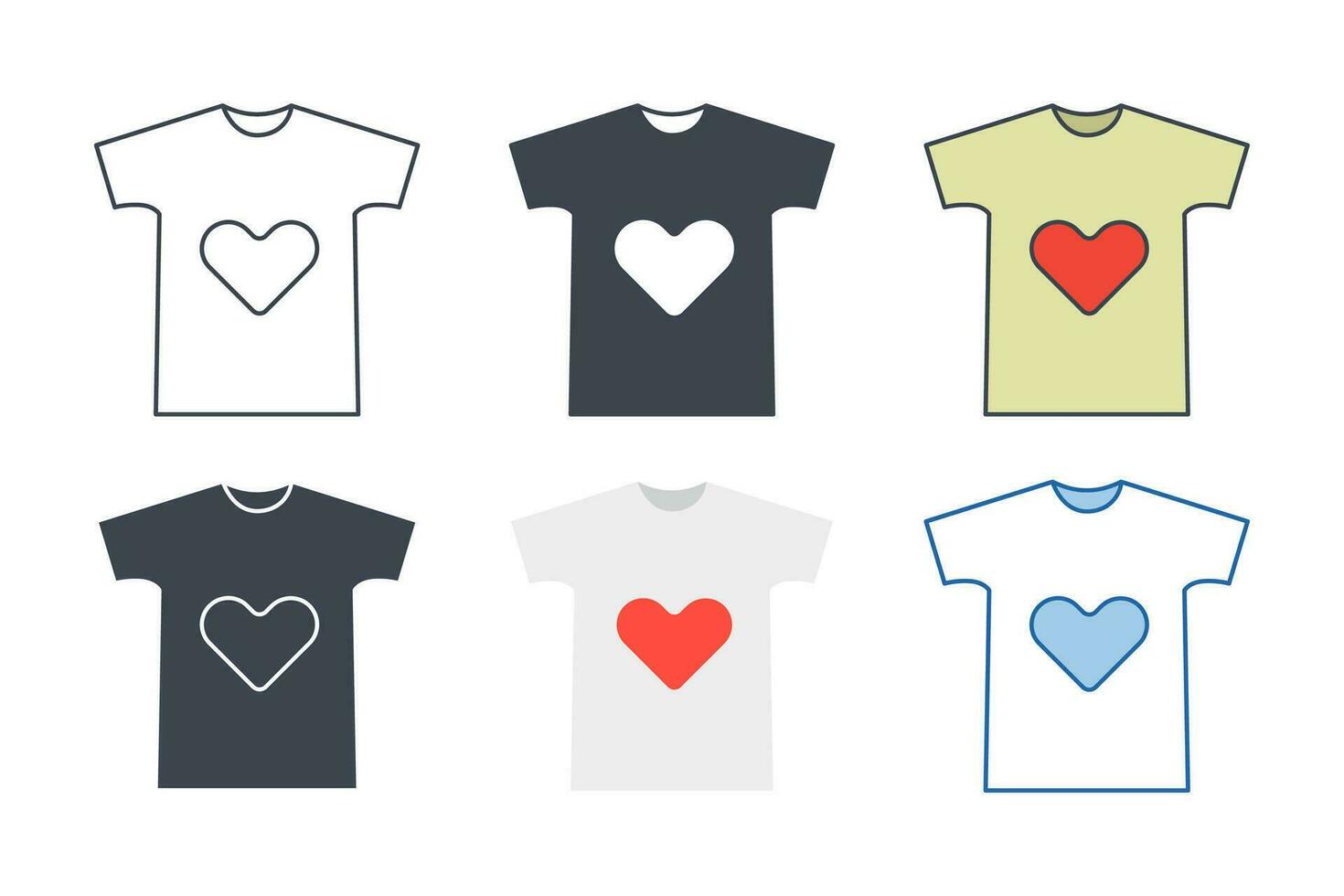 Kleider Spende Symbol Sammlung mit anders Stile. t Hemd mit Herz Symbol Symbol Vektor Illustration isoliert auf Weiß Hintergrund