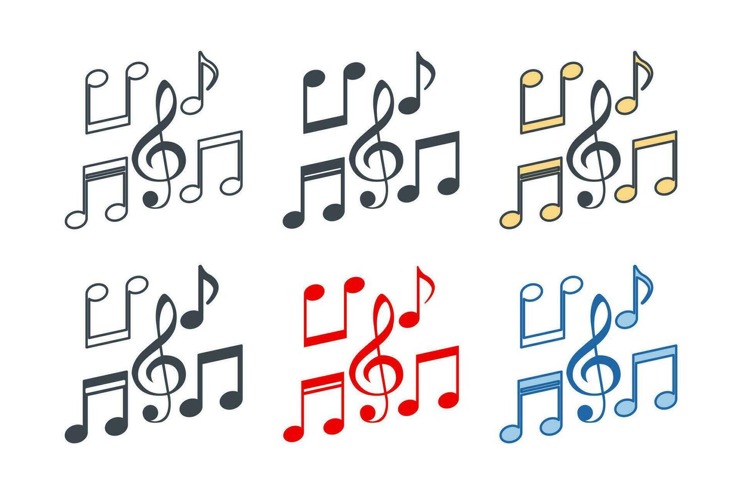 Musik- Anmerkungen Symbol Sammlung mit anders Stile. Ton Musik- Symbol Symbol Vektor Illustration isoliert auf Weiß Hintergrund
