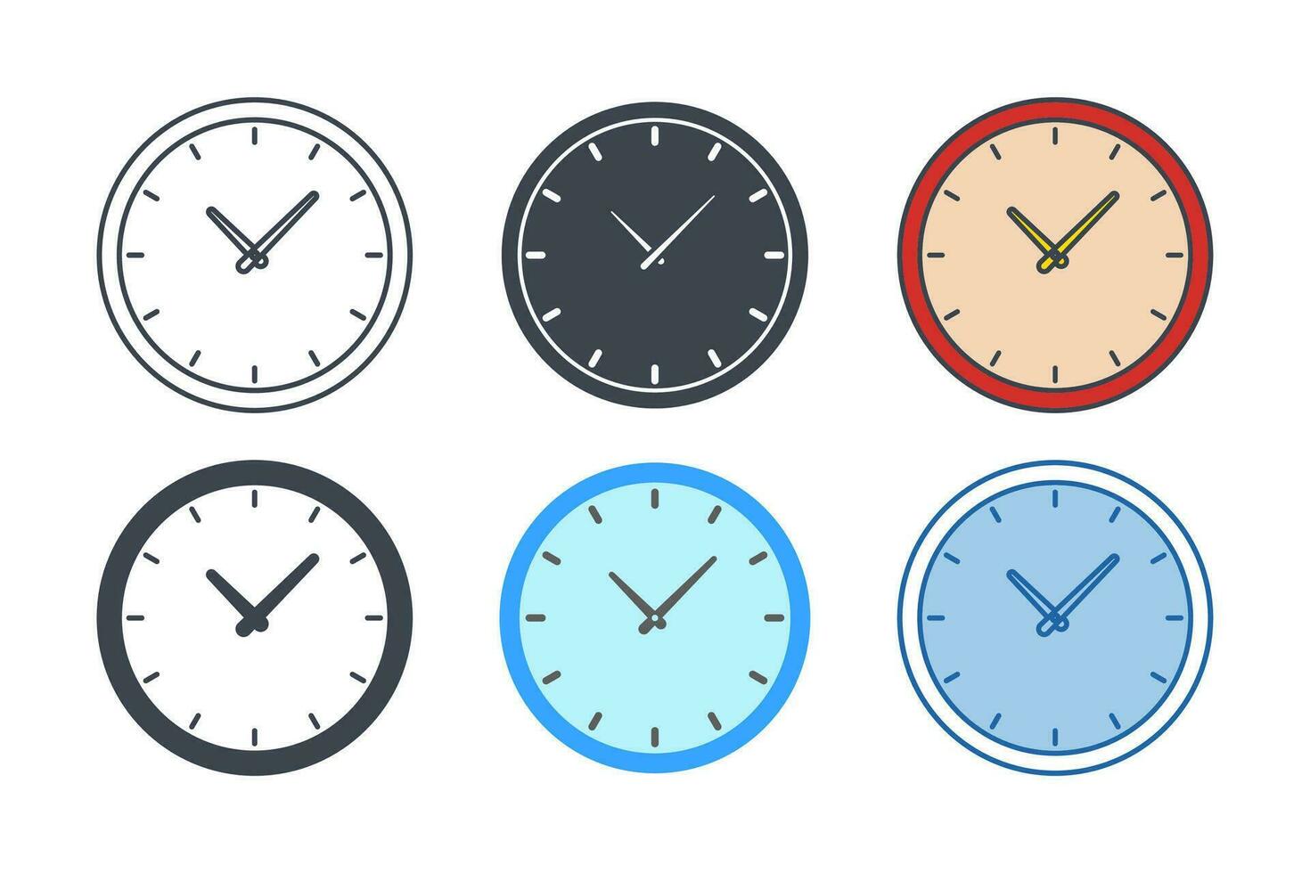 klocka ikon samling med annorlunda stilar. timer, klocka ikon symbol vektor illustration isolerat på vit bakgrund