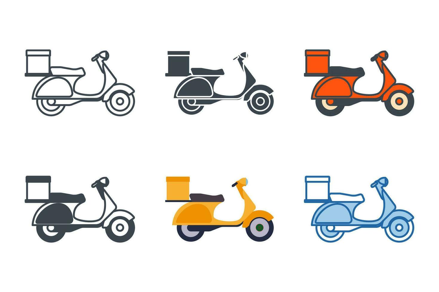 Motorrad. Roller Symbol Sammlung mit anders Stile. Versand schnell Lieferung Motorrad Symbol Symbol Vektor Illustration isoliert auf Weiß Hintergrund