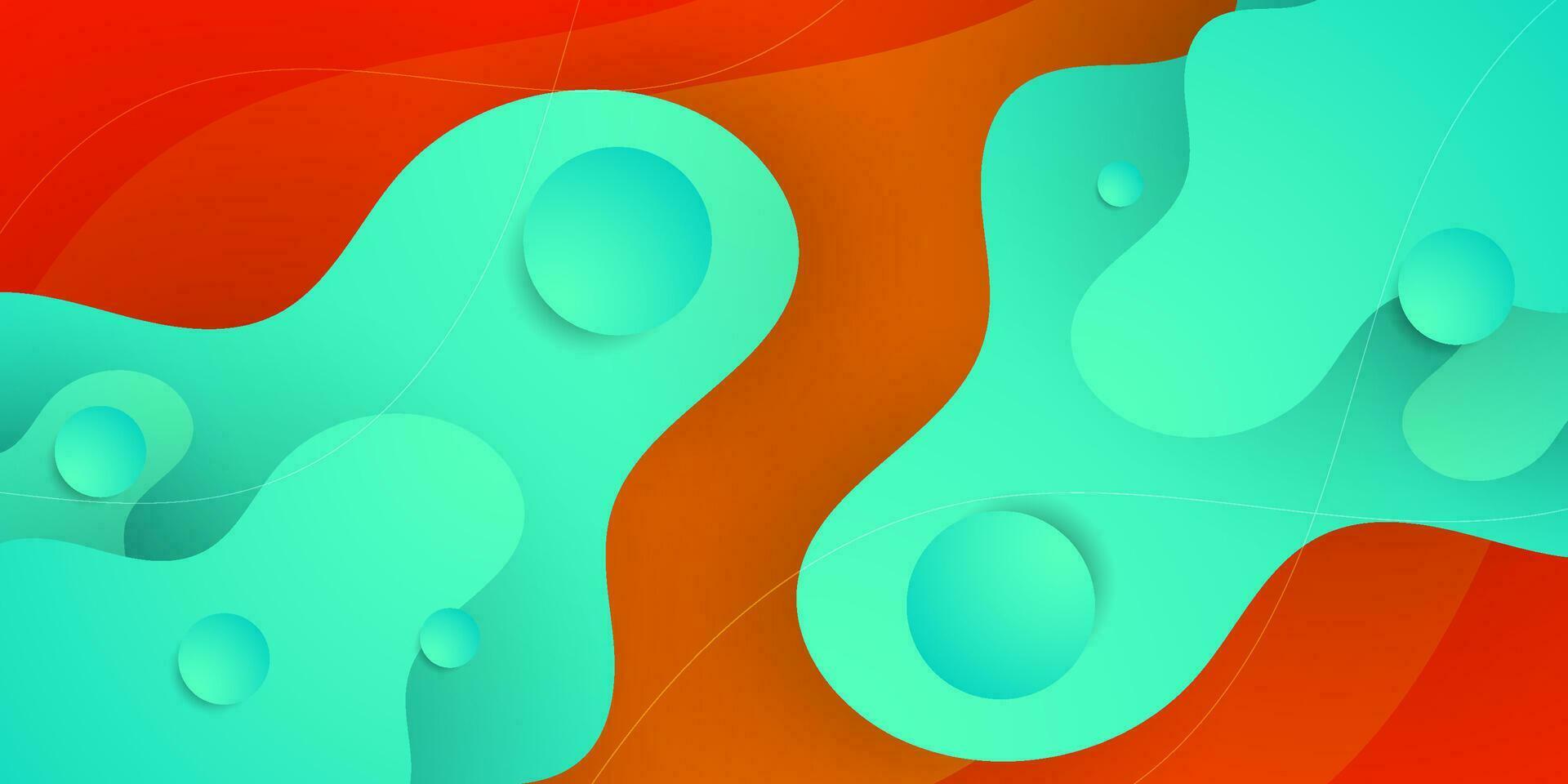 hell Grün Flüssigkeit gestalten auf Orange bunt Hintergrund. Flüssigkeit Stil Vektor abstrakt Komposition. eps10 Vektor