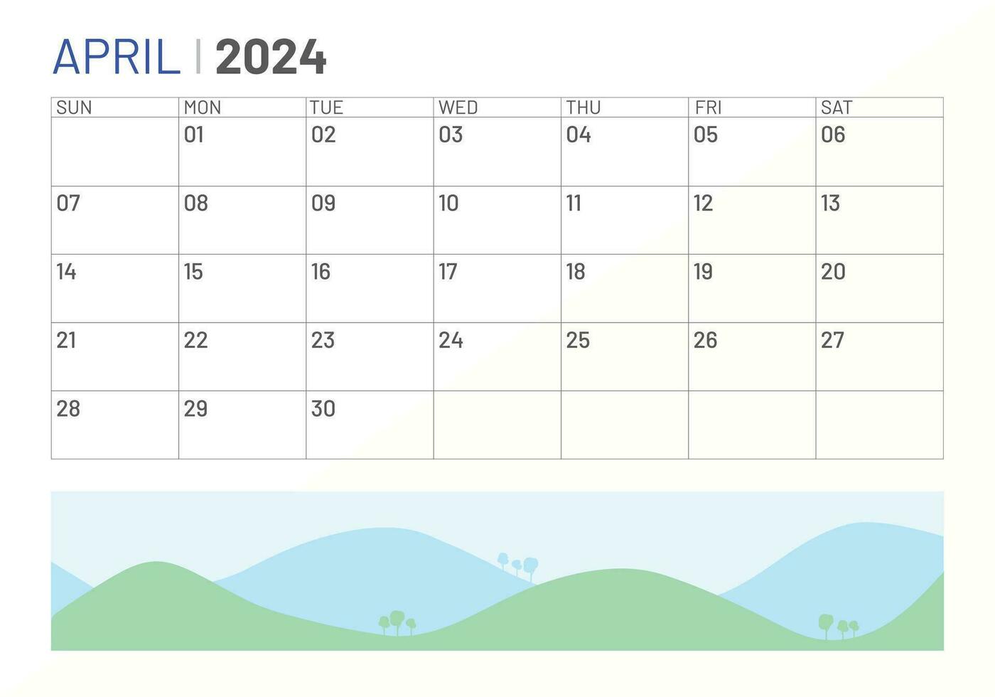 klassisk en gång i månaden kalender av april för 2024. kalender i de stil av minimalistisk fyrkant form vektor