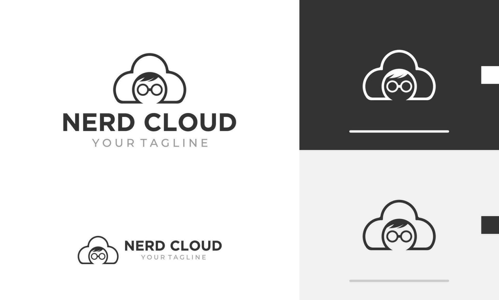 logotyp design ikon symbol tecken nörd nörd syn man moln app ladda upp ladda ner lagring monokel app vektor