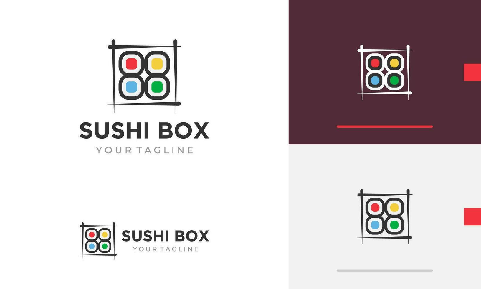 Logo Design Symbol Symbol Zeichen Sushi Sashimi Fisch japanisch Essen mit Stäbchen traditionell Restaurant vektor