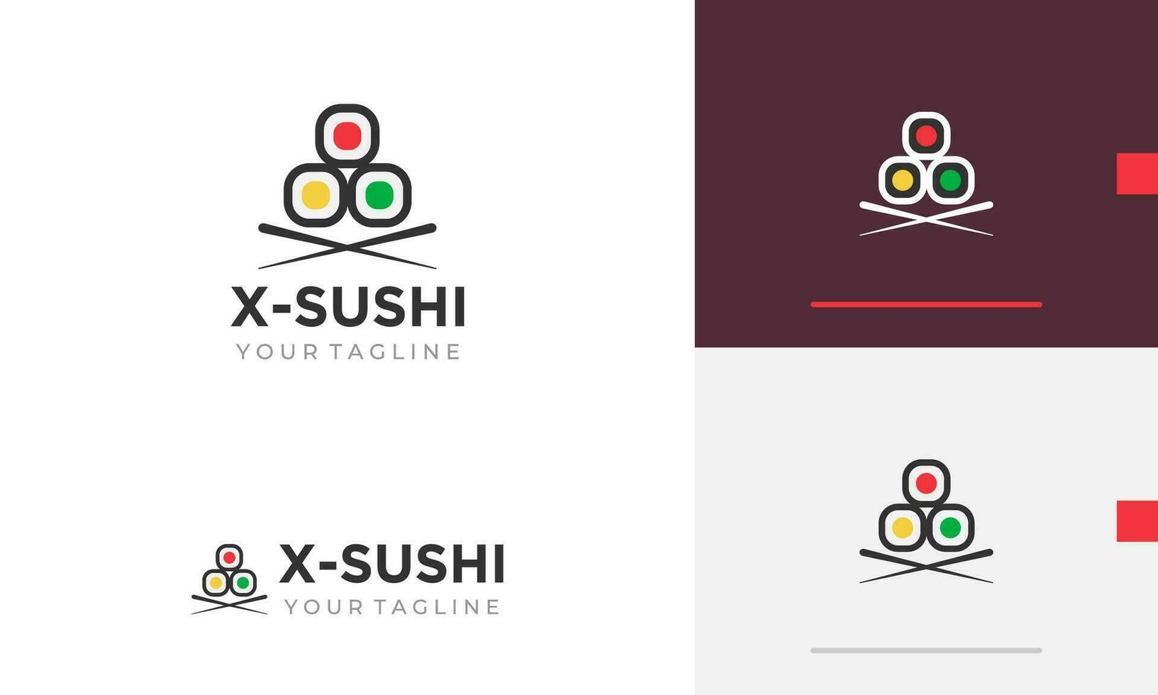 Logo Design Symbol Symbol Zeichen Sushi Sashimi Fisch japanisch Essen mit Stäbchen traditionell Restaurant vektor