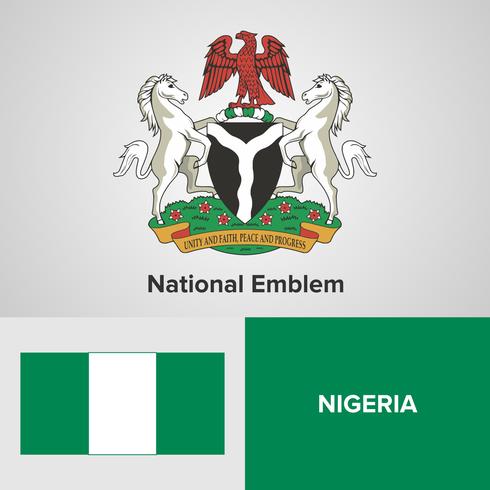 Nigeria National Emblem, karta och flagga vektor