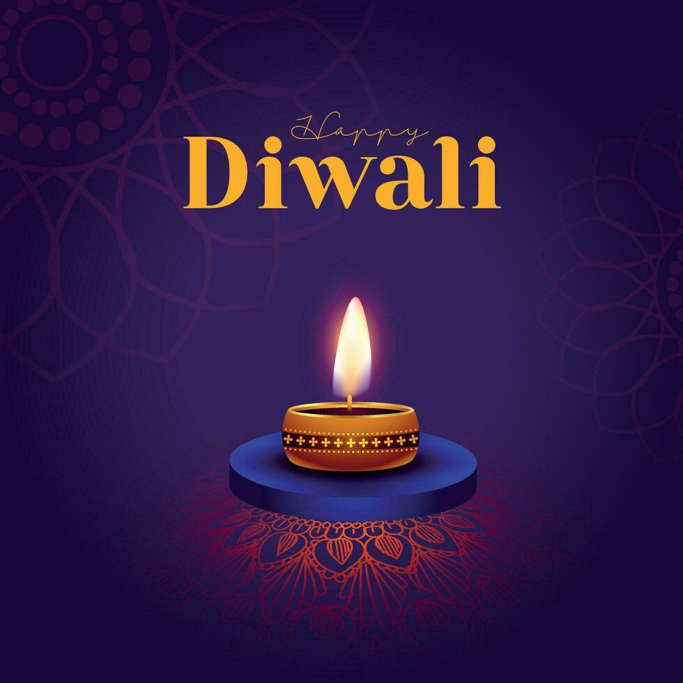 glücklich Diwali Design mit Diya Öl Lampe Elemente Hintergrund, Hindu religiös Diwali Festival Poster Design vektor