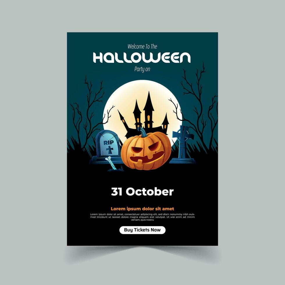 halloween fest inbjudan med Skräck hus full måne fest lura eller behandla flygblad mall vektor illustration för roligt halloween fest inbjudan kort fri vektor