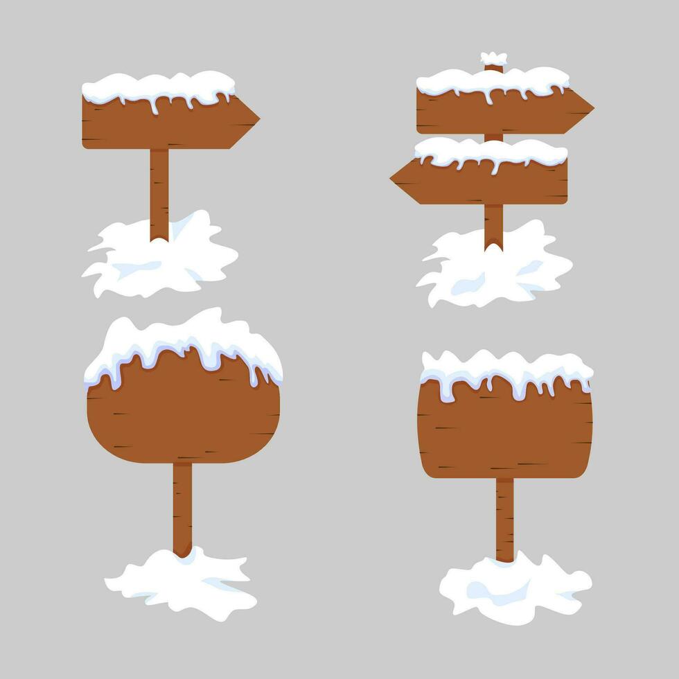 illustration vektor grafisk uppsättning av trä- styrelse tecken täckt förbi snö.