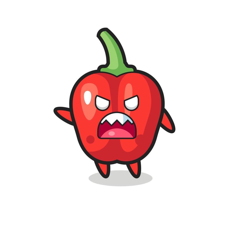 söt röd paprika tecknad i en mycket arg pose vektor