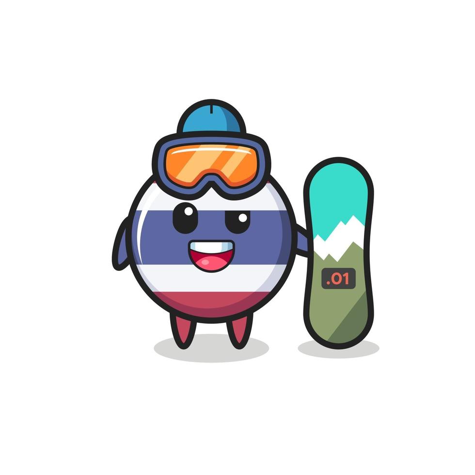 illustration av thailand flagga märke karaktär med snowboard stil vektor