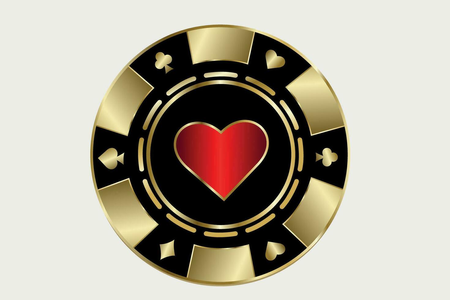 guld chip med en ljus röd tecken av de kostym av hjärtan. vektor illustration i kreativ modern stil. gaming begrepp.