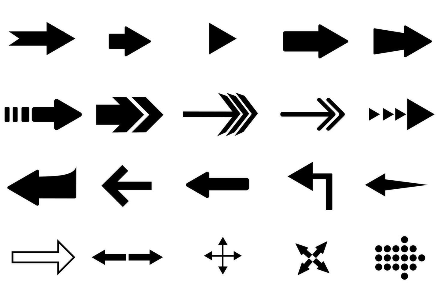 Pfeile.Sammlung von schwarz Vektor Pfeile. Mauszeiger. Pfeil Vektor Symbol. Sammlung von anders Pfeile im eben Stil zum Netz Design oder Schnittstelle. Richtung Symbole. Vektor Illustration.