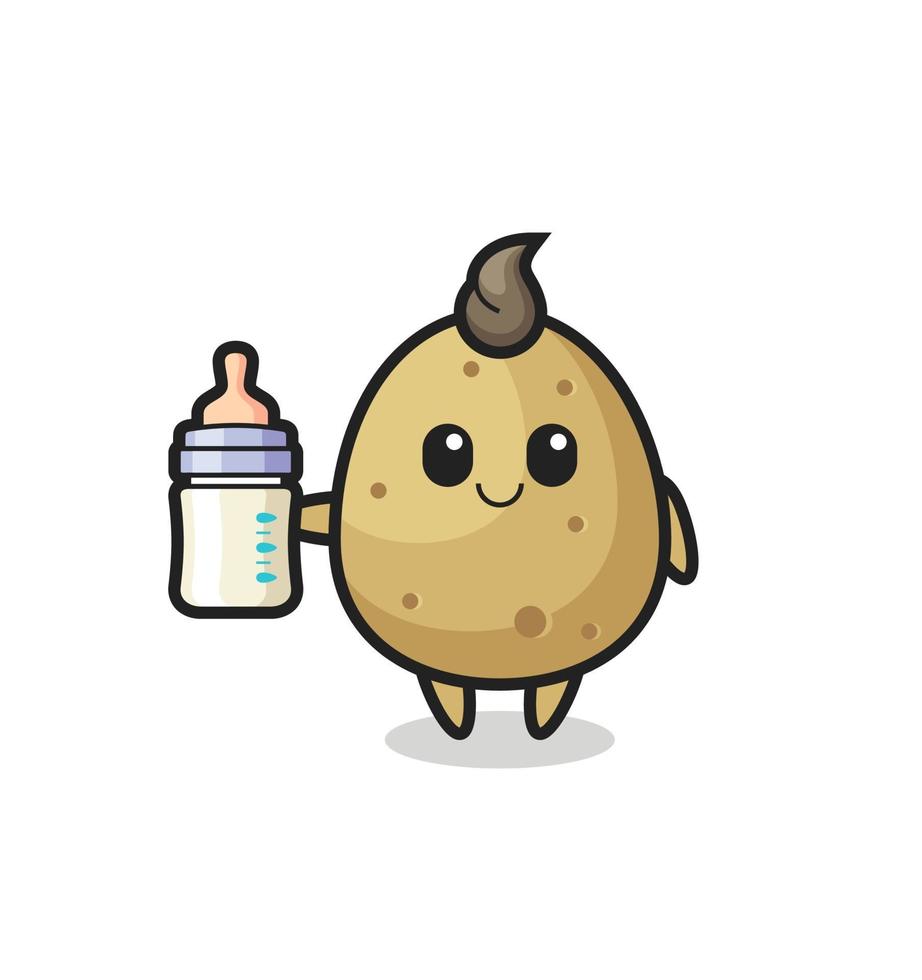 Babykartoffel-Cartoon-Figur mit Milchflasche vektor