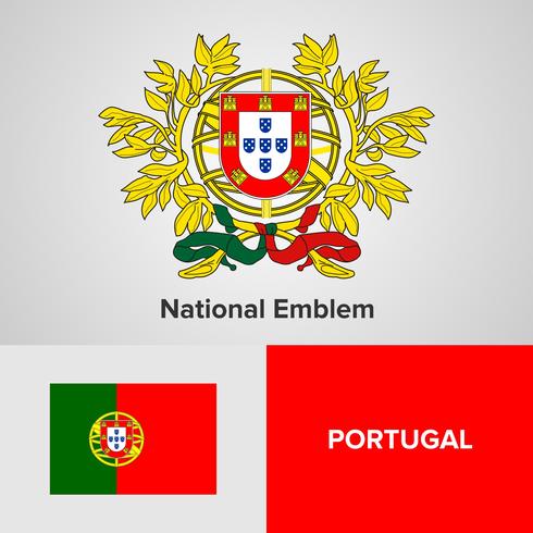 Portugals nationella emblem, karta och flagga vektor