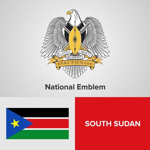 South Sudan National Emblem, karta och flagga vektor