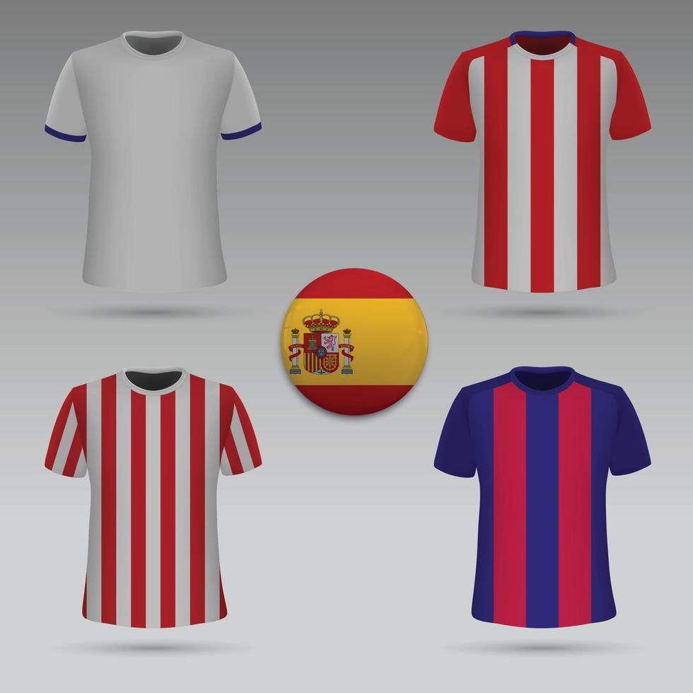 Fußballausrüstung spanischer Vereine, T-Shirt-Vorlage. Fußball-Trikot. vektor