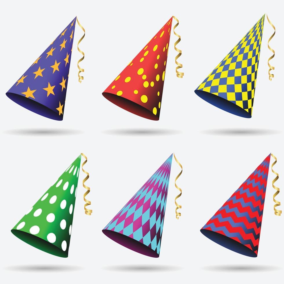 Partyhut-Set isoliert auf einem weißen. Geburtstag Hut-Set. vektor