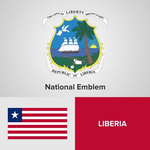 Liberia National Emblem, karta och flagga vektor