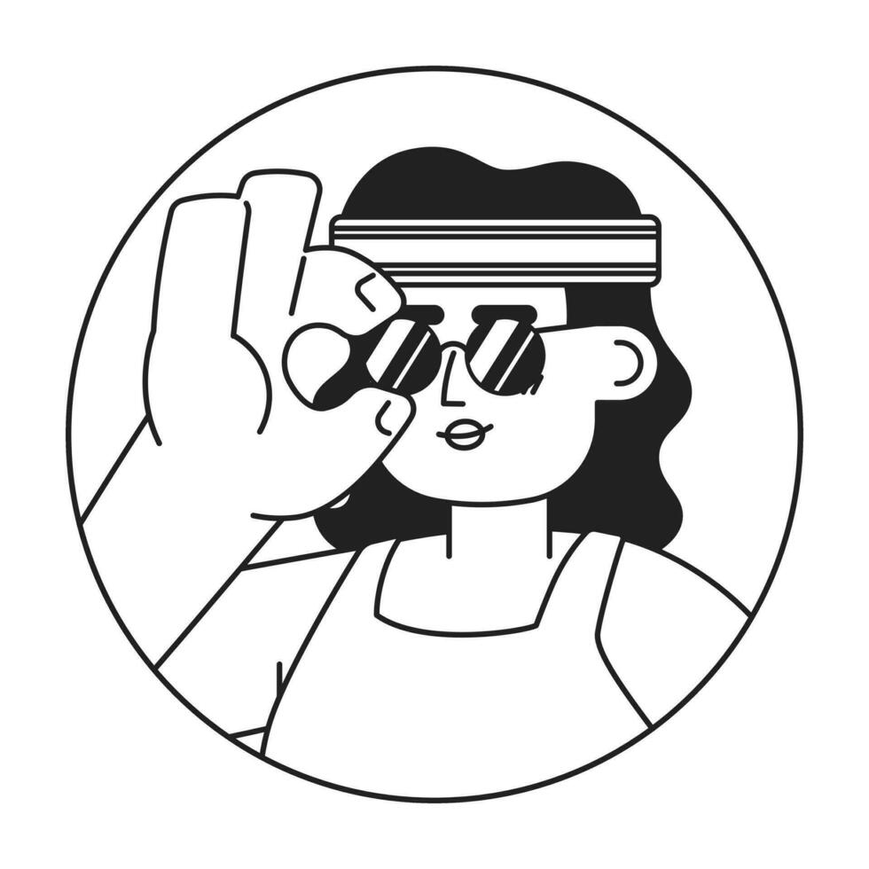 atletisk pannband latina bär solglasögon svart och vit 2d vektor avatar illustration. modern latinamerikansk översikt tecknad serie karaktär ansikte isolerat. uttrycka själv platt användare profil bild
