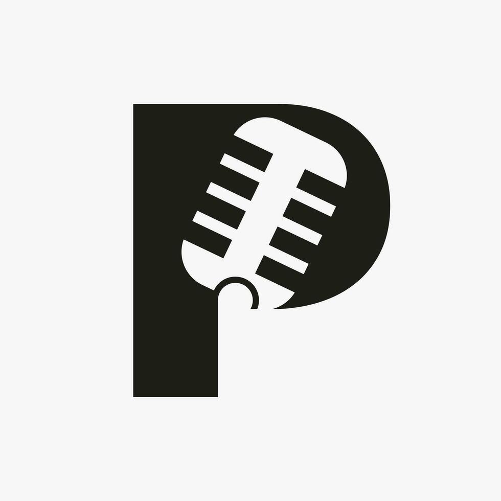 brev p podcast logotyp. musik symbol vektor mall