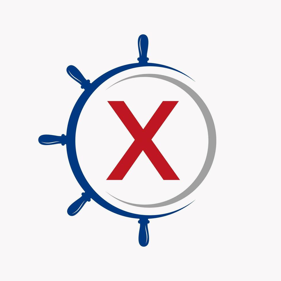brev x fartyg logotyp begrepp med fartyg hjul symbol vektor mall