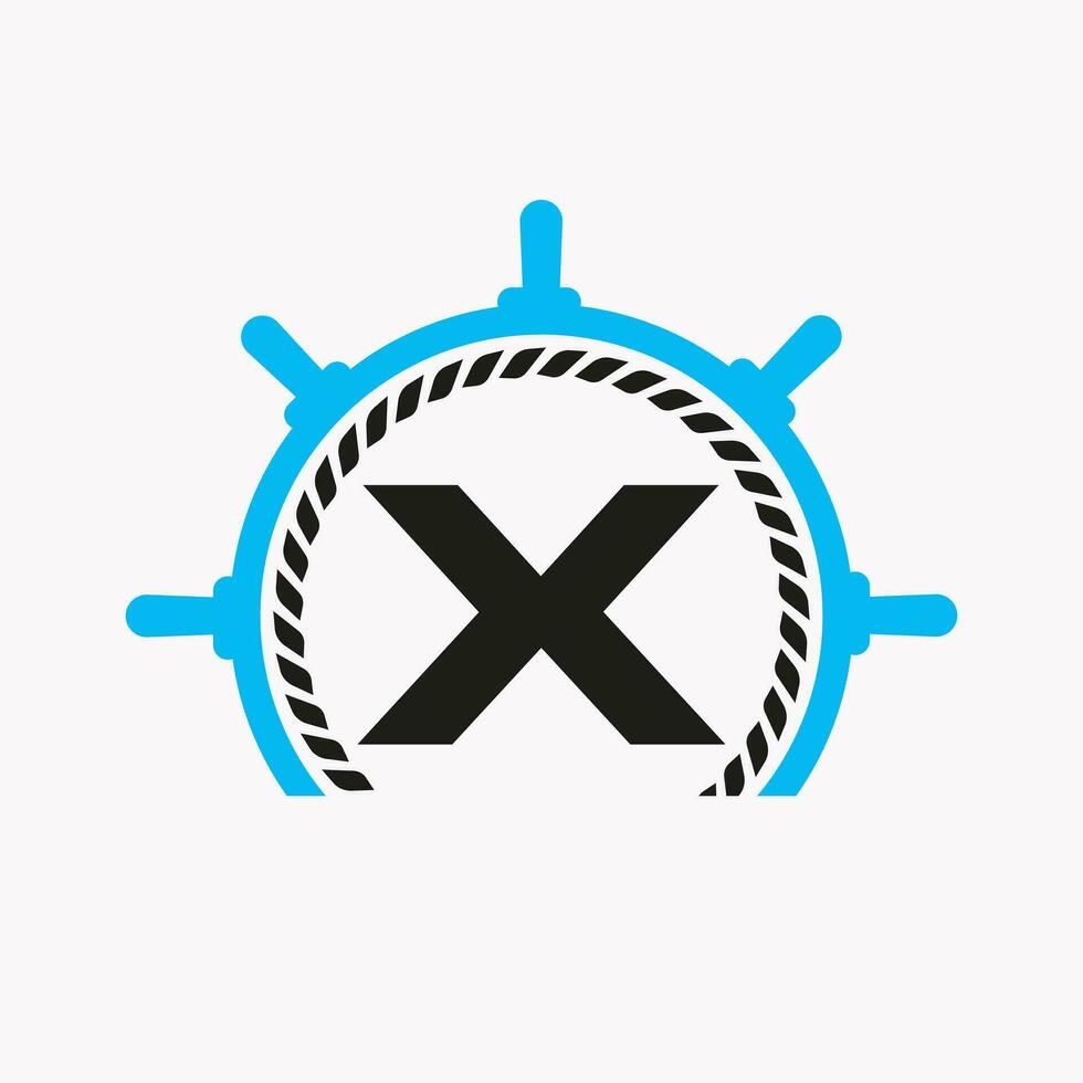 brev x kryssning styrning logotyp. Yacht symbol, fartyg logotyp, marin tecken mall vektor