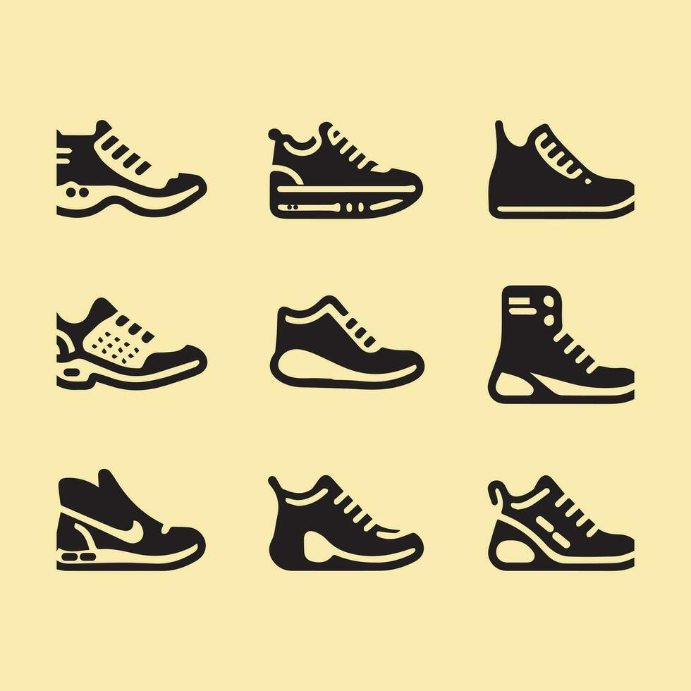 isolerat platt vektor silhuett gymnastikskor eller skor ikon uppsättning ikoner av Skodon