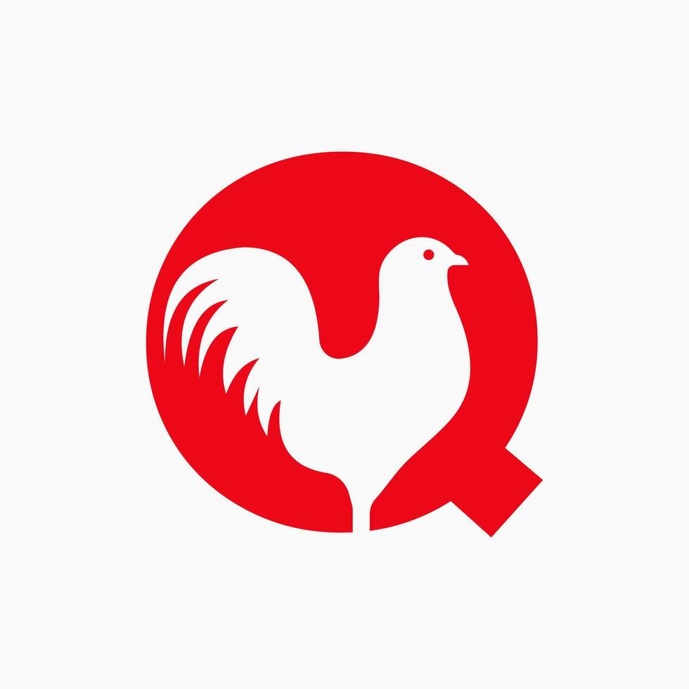 Brief q Geflügel Logo mit Henne Symbol. Hahn Logo, Hähnchen Seufzer Vorlage vektor