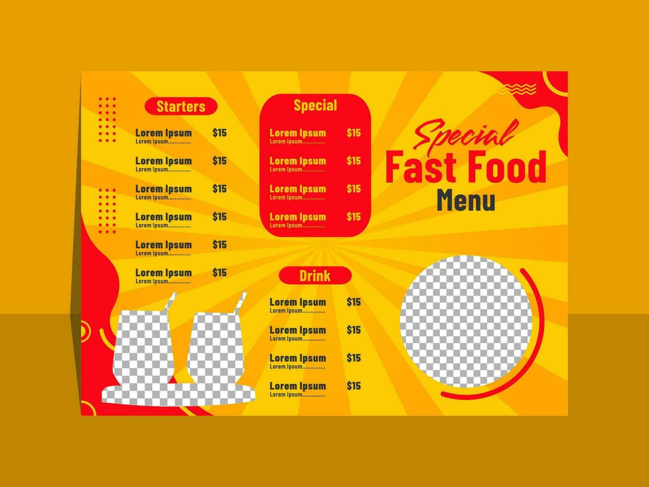 schnell Essen Speisekarte Preis aufführen Vorlage Design vektor