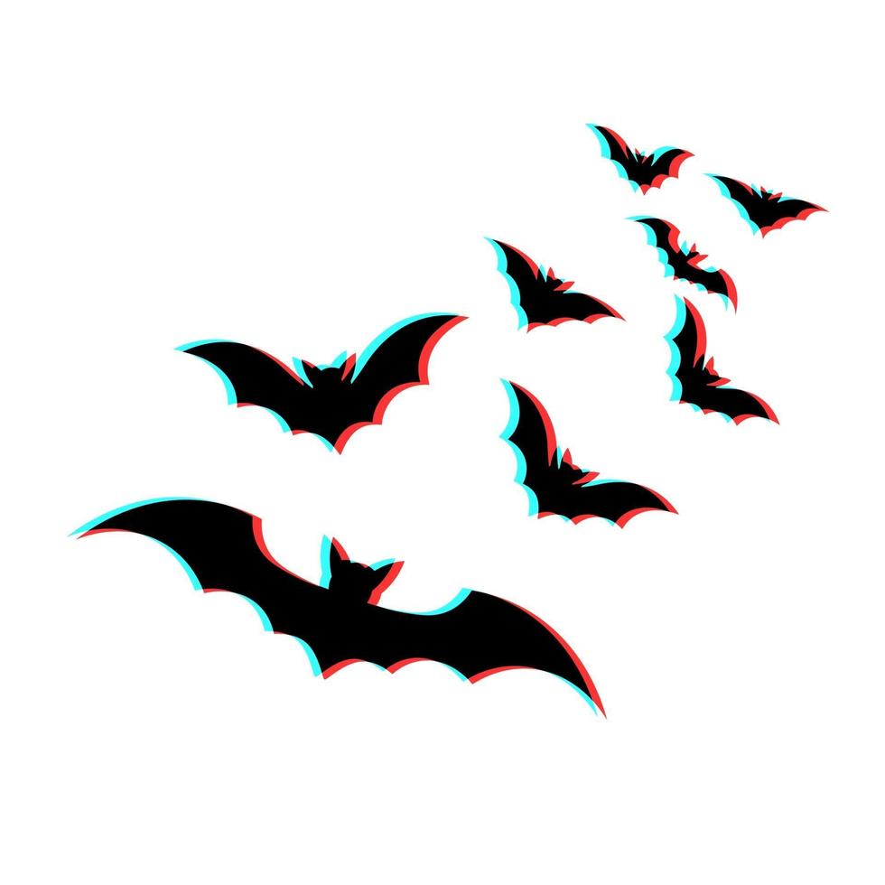 einfache Illustration der Fledermaus mit 3D-Effekt und blauen und roten Farben vektor