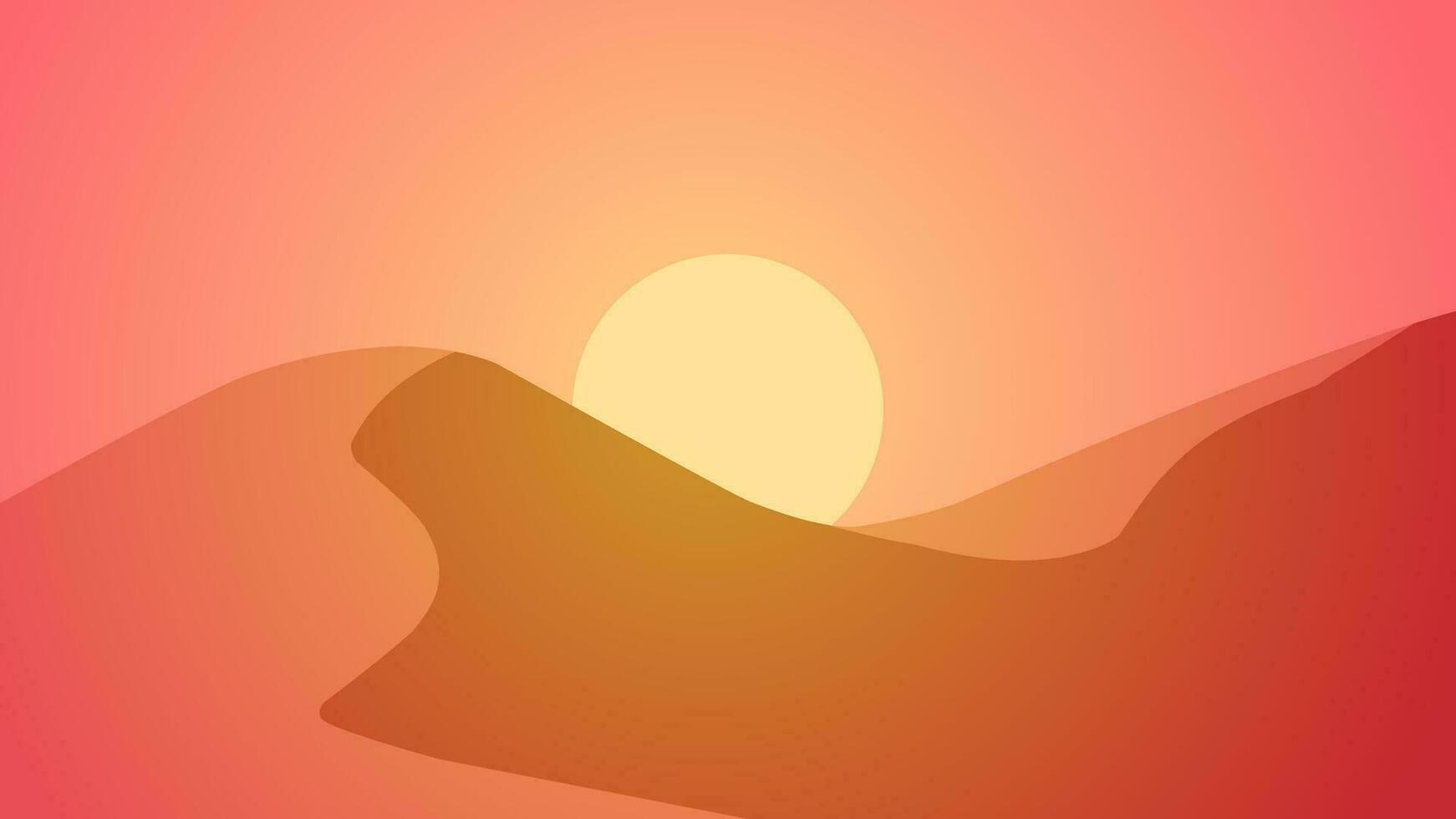 öken- landskap vektor illustration. landskap av värme och torr i sand öken- med dyn och ljus solljus. subtropisk öken- panorama för illustration, bakgrund eller tapet