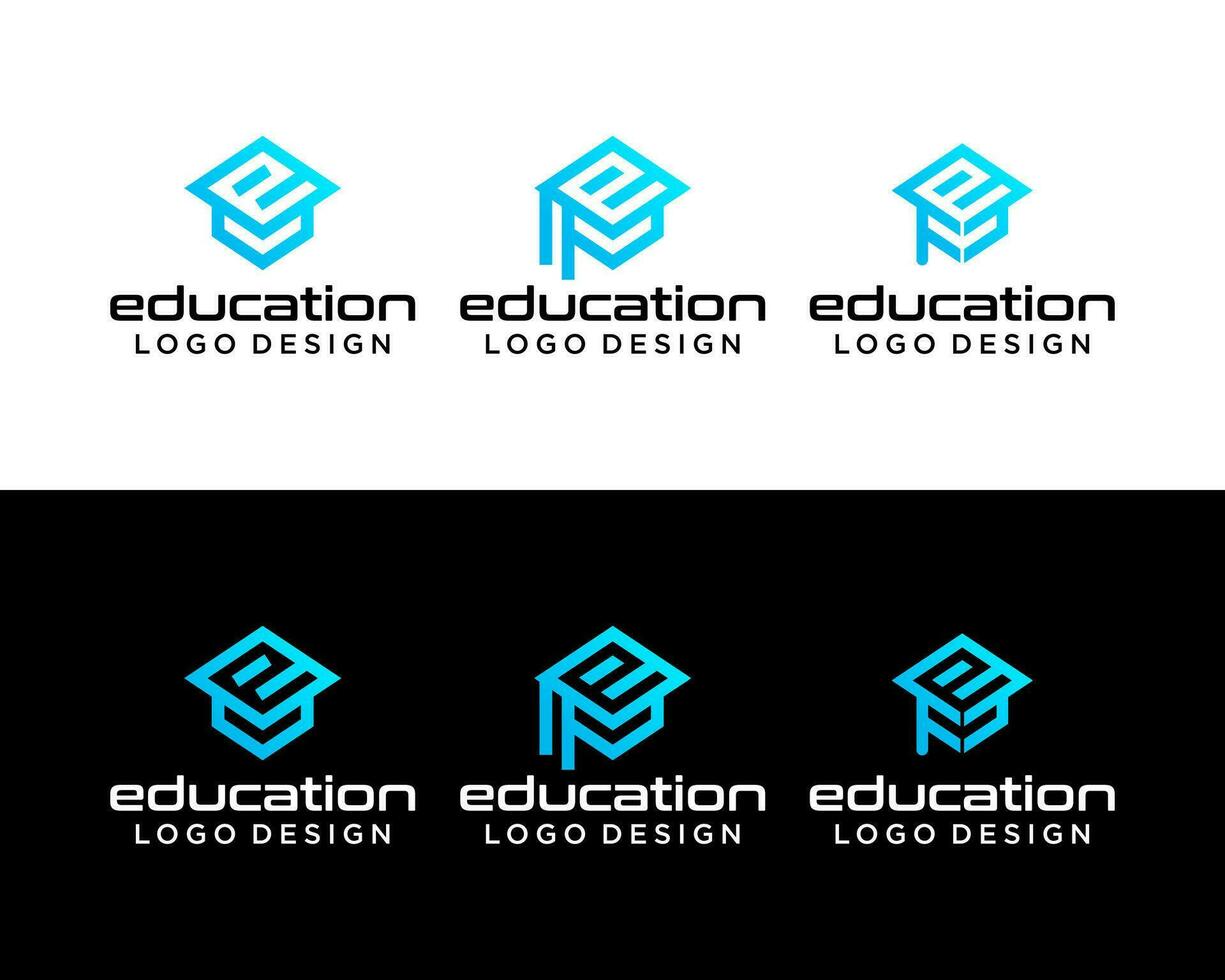 Brief e Monogramm akademisch Hut Universität Bildung Logo Design. vektor